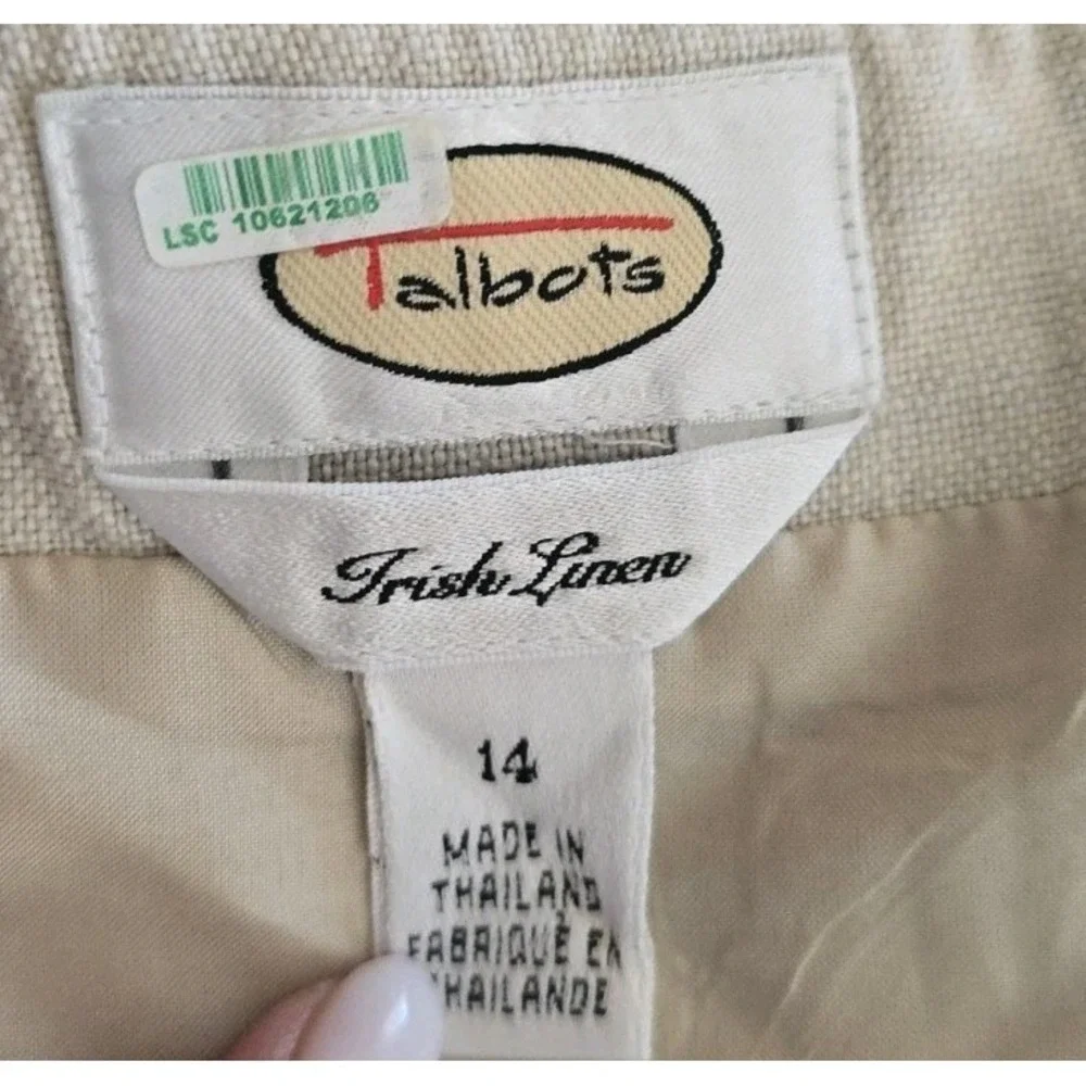 Talbots Minimalist Beige 100% Irish Linen‎ Lined Skirt Pocket SZ 14 Quiet Luxury